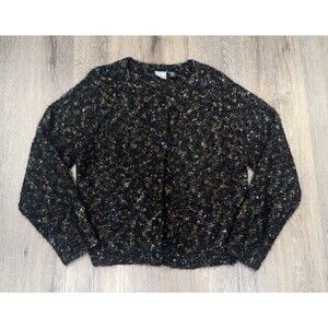 Vintage Mohair Blend Cardigan Medium Grunge Confetti Fuzzy Knit Sweater